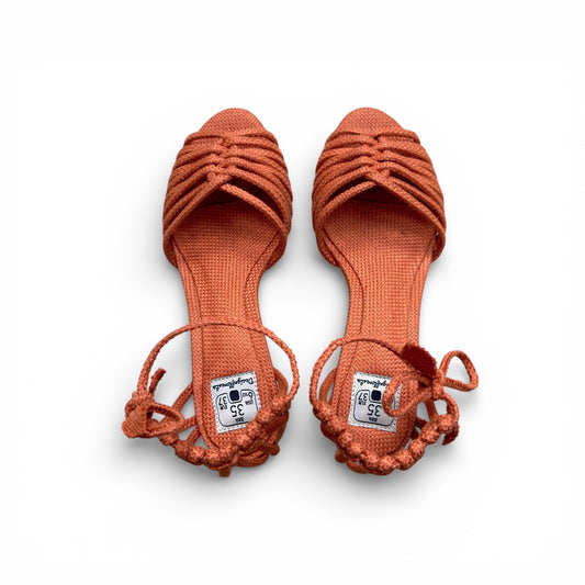 Sandália Trança Verão Cor Tangirina Salto Bloco Altura 5,5 cm n.35