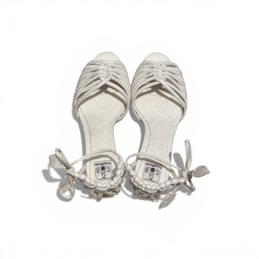 Sandália Trança Verão Cor Natural Salto Bloco Altura 5,5 cm n.36