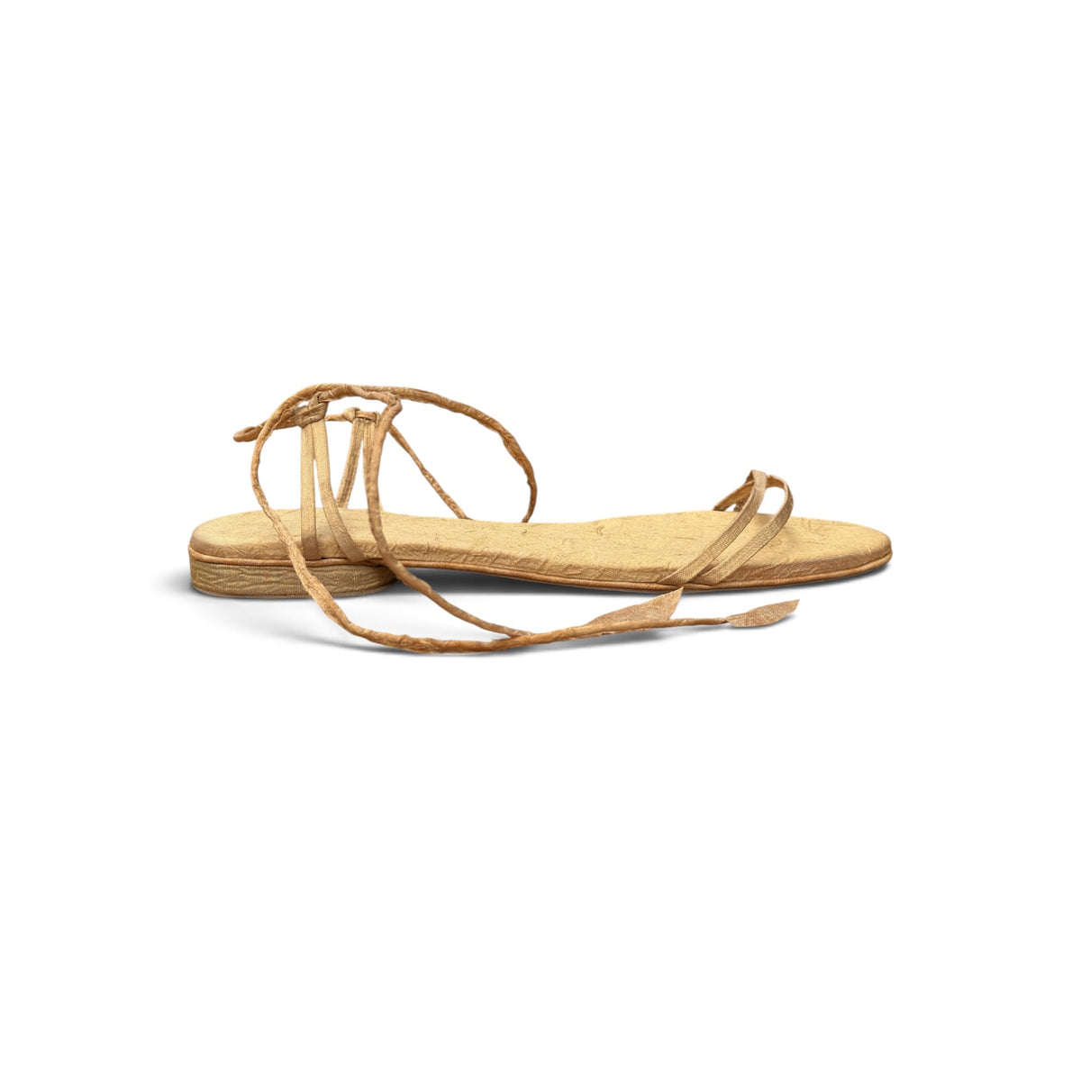 Sandália Rio Revestida Com Seda Cor Amarelo Lavado Salto Altura 1 cm