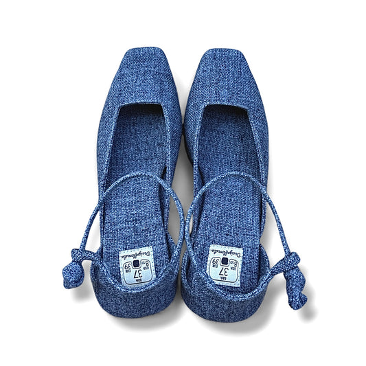 Sapato Kyoto Baixo Cor Jeans Salto Bloco 7cm N.37