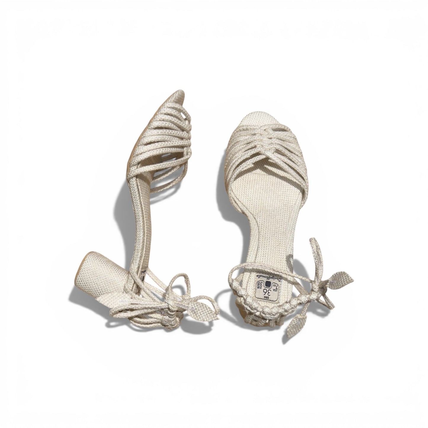 Sandália Trança Verão Cor Natural Salto Bloco Altura 5,5 cm n.36