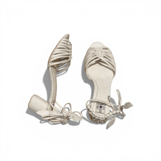 Sandália Trança Verão Cor Natural Salto Bloco Altura 5,5 cm n.36