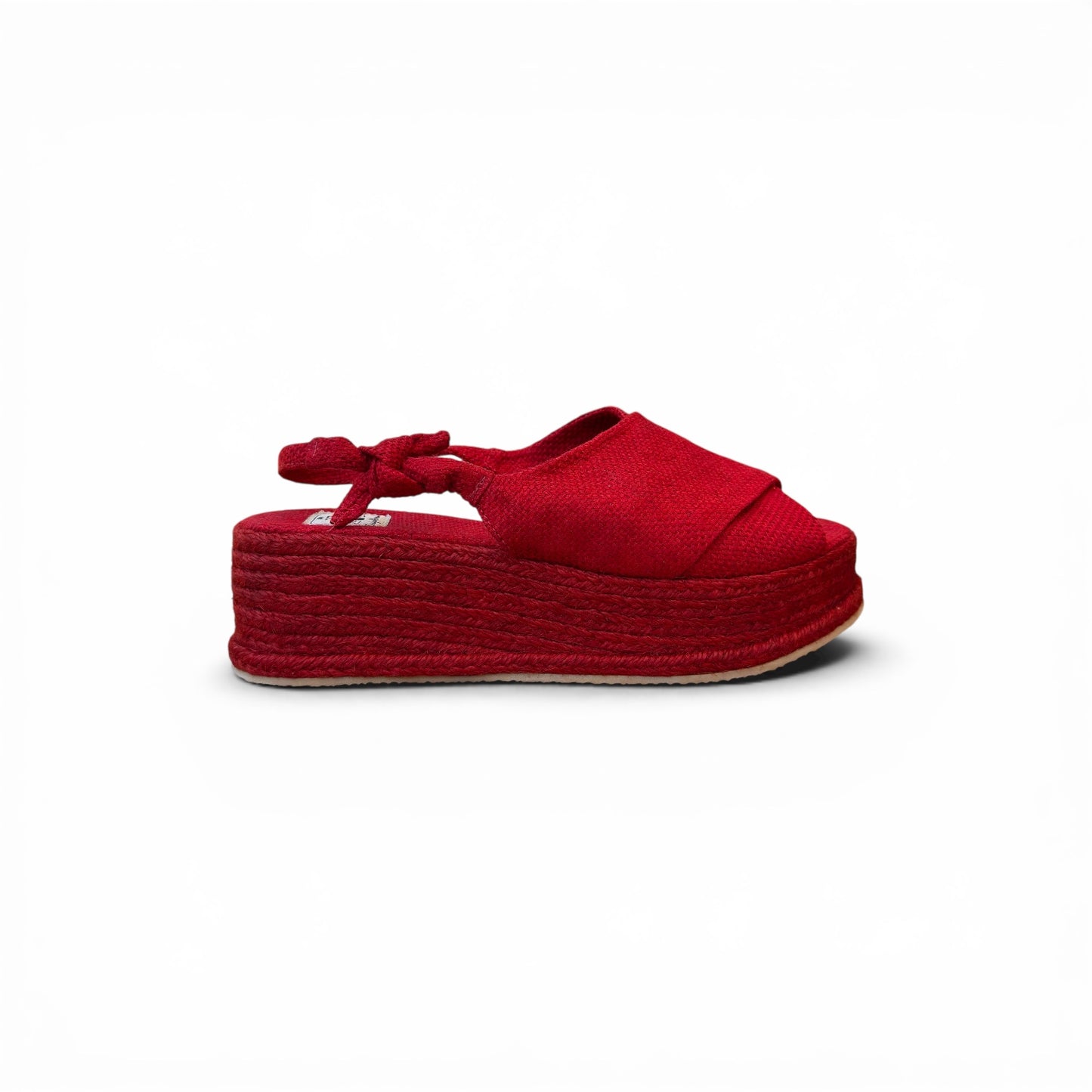Sandália Japa 1 Cor Cereja Salto Revestido com Cordas em Juta Monocromáticas Salto Flat em PU 5 cm de Altura