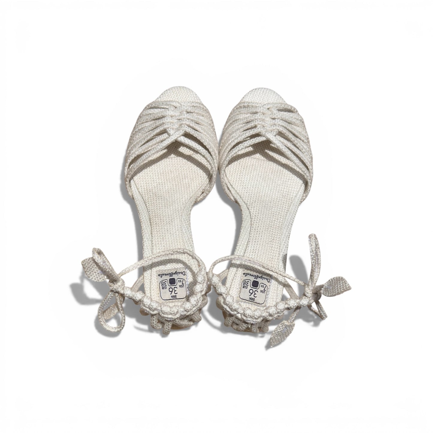 Sandália Trança Verão Cor Natural Salto Bloco Altura 5,5 cm n.36