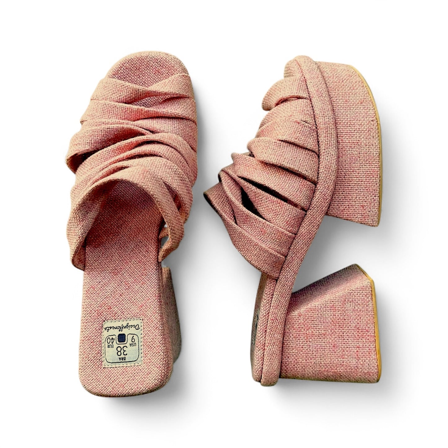 Tamanco Tamarindo Cor Rosa Claro Salto Bloco 9cm Meia Pata 3cm N.38