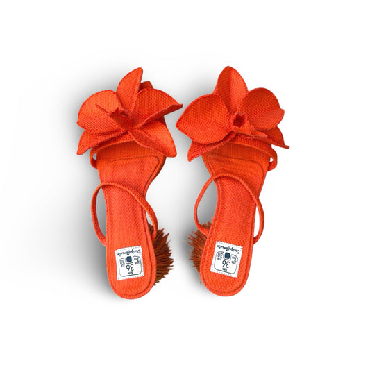 Sandália Orquídea Gigante Cor Abóbora Meia Pata 3cm Salto 9cm n.36