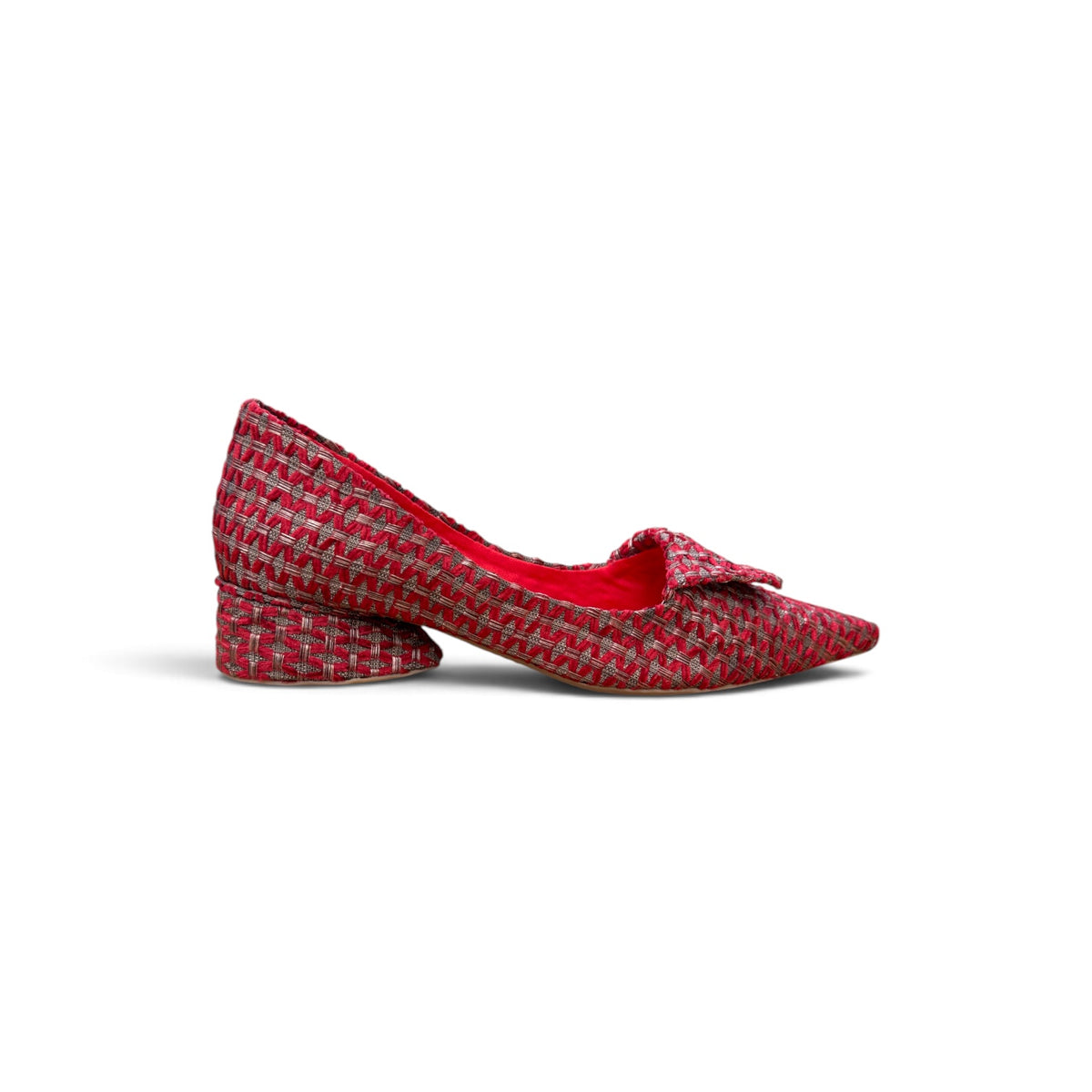 Sapato Beija-Flor Seda Tramada no Vermelho com Castor Salto Gota Altura 3 cm