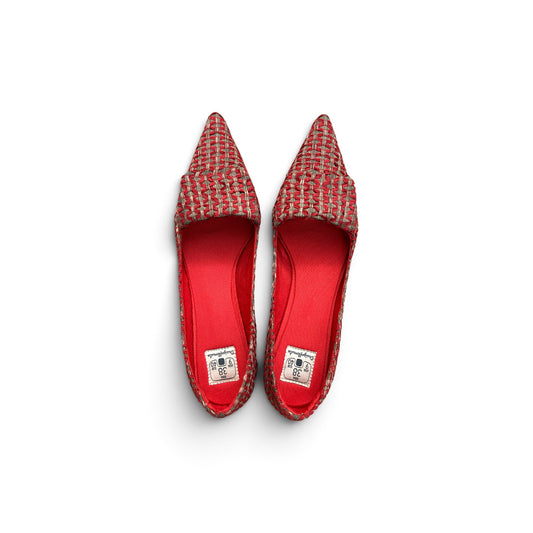 Sapato Beija-Flor Seda Tramada no Vermelho com Castor Salto Gota Altura 3 cm