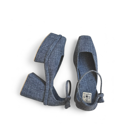 Sapato Kyoto Pata Cor Jeans Salto Bloco 9cm Meia Pata 3cm N.37