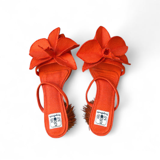 Sandália Orquídea Gigante Cor Abóbora Meia Pata 3cm Salto 9cm n.36