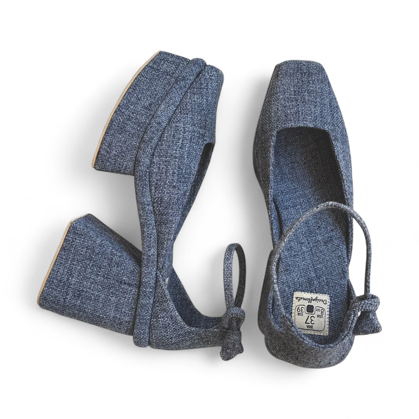 Sapato Kyoto Pata Cor Jeans Salto Bloco 9cm Meia Pata 3cm N.37