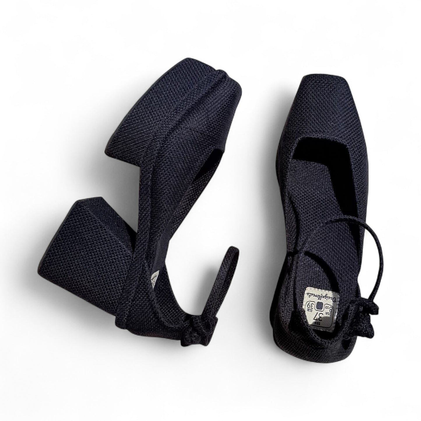 Sapato Kyoto Pata Cor Black Salto Bloco 9cm Meia Pata 3cm N.37