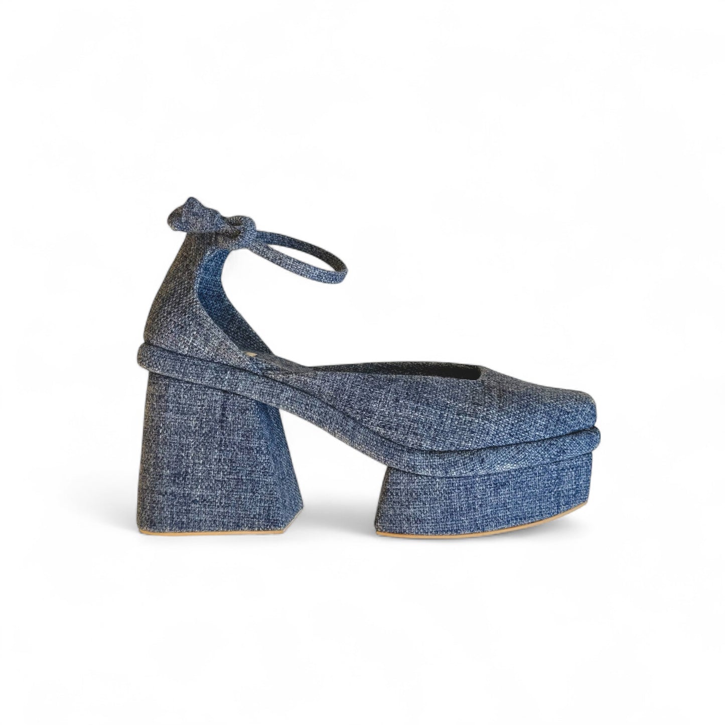Sapato Kyoto Pata Cor Jeans Salto Bloco 9cm Meia Pata 3cm N.37