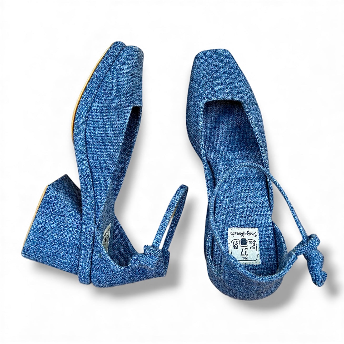 Sapato Kyoto Baixo Cor Jeans Salto Bloco 7cm N.37