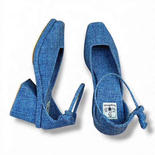 Sapato Kyoto Baixo Cor Jeans Salto Bloco 7cm N.37